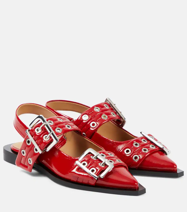  Ganni Ganni Faux Leather Slingback Flats 
