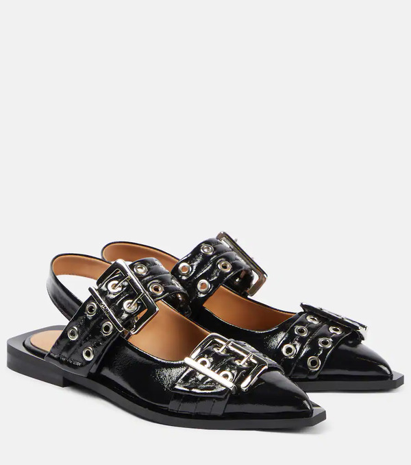  Ganni Ganni Faux-leather Slingback Flats 
