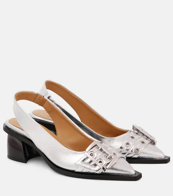  Ganni Ganni Faux Leather Slingback Pumps 