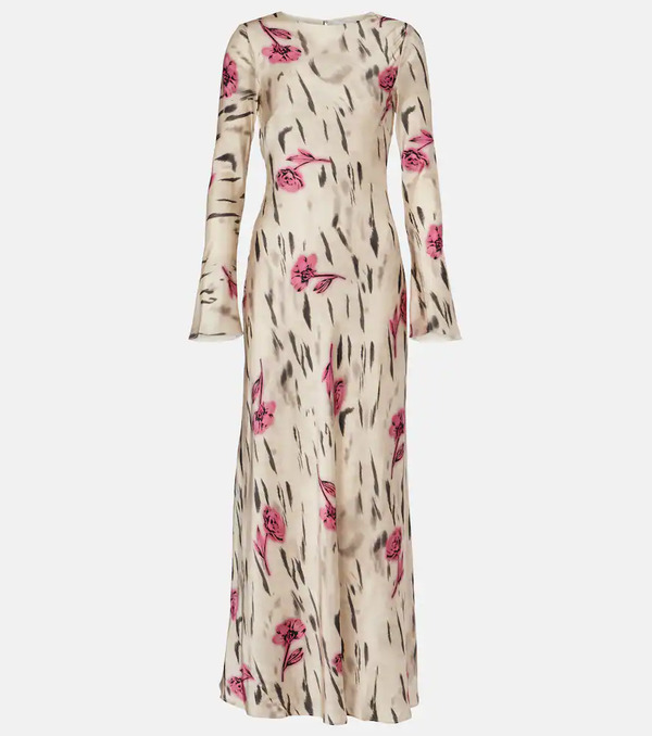  Ganni Ganni Floral Open-back Satin Maxi Dress 