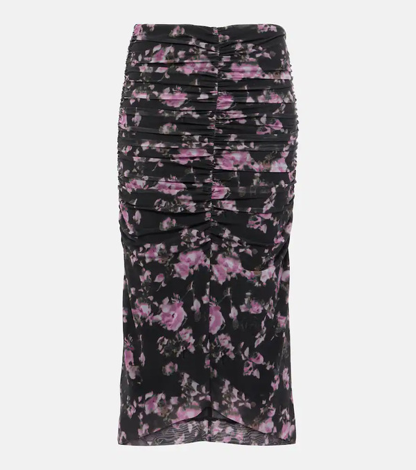  Ganni Ganni Floral Ruched Mesh Midi Skirt 