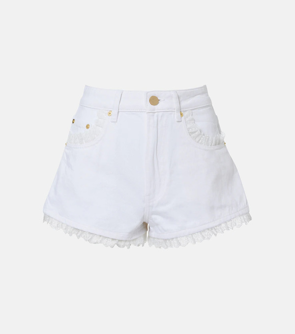  Ganni Ganni Lace-trimmed Denim Shorts 
