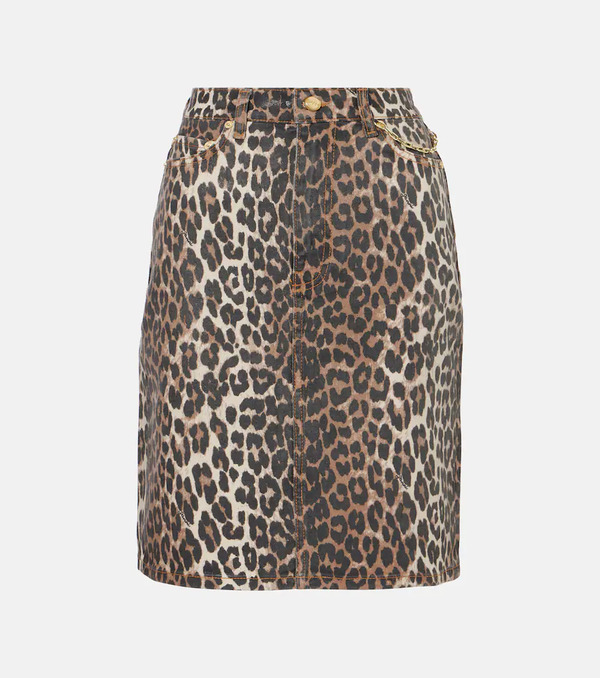  Ganni Ganni Leopard-print Denim Skirt 