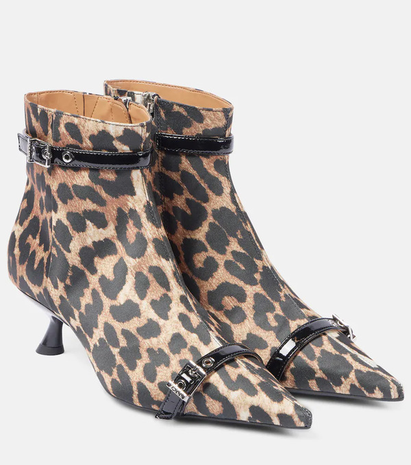  Ganni Ganni Leopard-print Satin Ankle Boots 