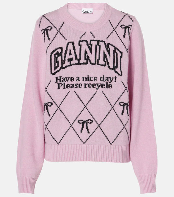  Ganni Ganni Logo Intarsia Wool-blend Sweater 