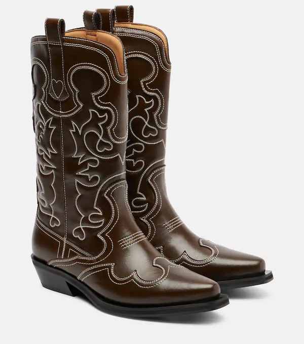  Ganni Ganni Mid Shaft Embroidered Cowboy Boots 