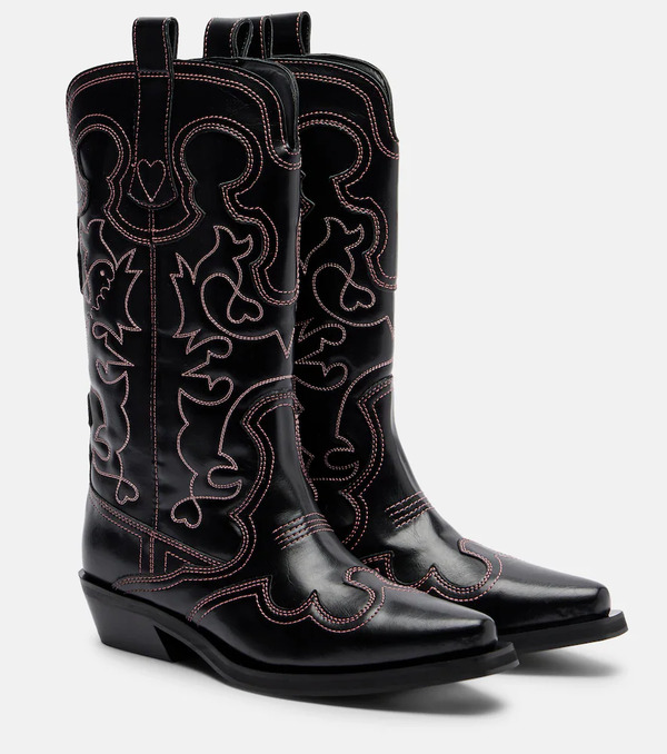  Ganni Ganni Mid Shaft Embroidered Cowboy Boots 