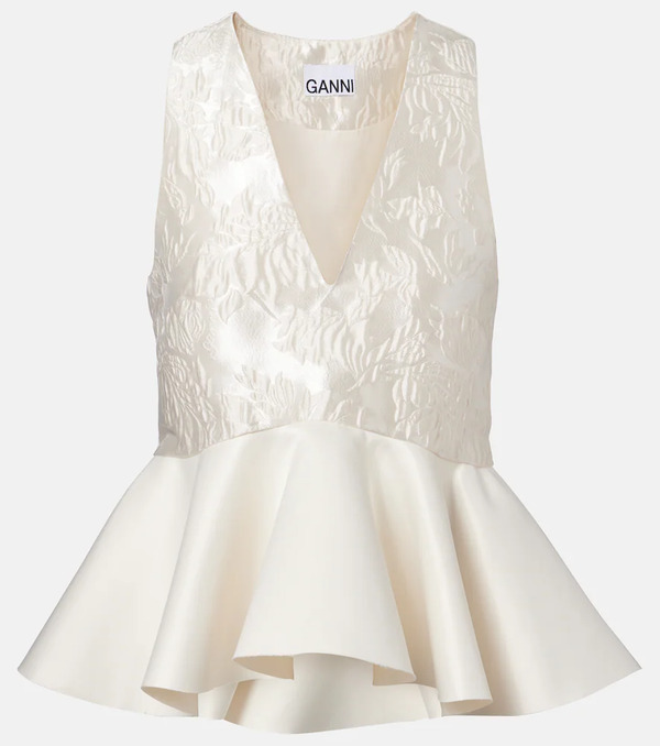  Ganni Ganni Peplum Satin Cloque Top 