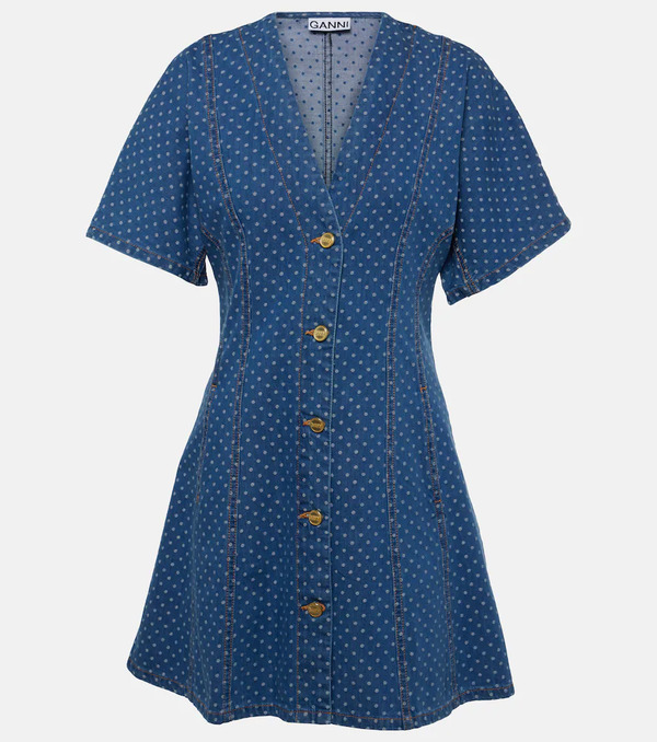  Ganni Ganni Polka-dot Denim Minidress 