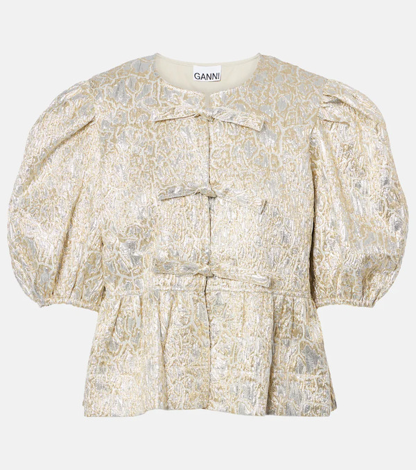  Ganni Ganni Puff-sleeve Brocade Top 