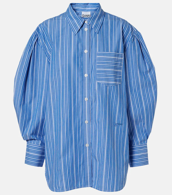  Ganni Ganni Striped Oversized Cotton Poplin Shirt 