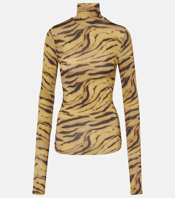  Ganni Ganni Tiger-print Jersey Top 