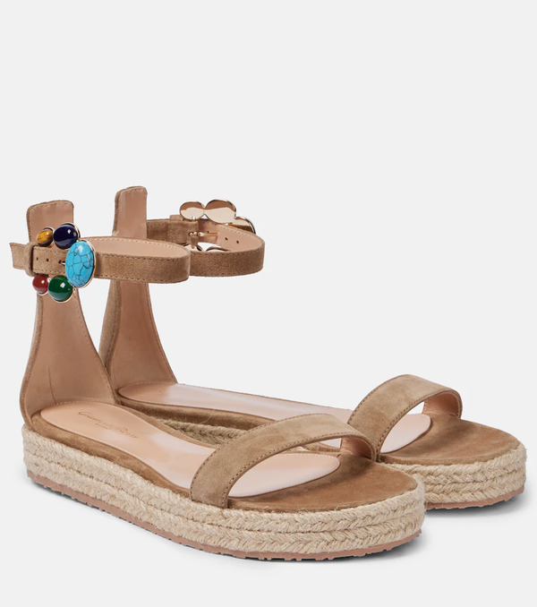  Gianvito Rossi Gianvito Rossi Embellished Suede Espadrille Sandals 