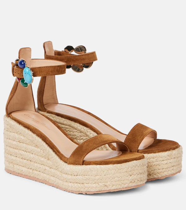  Gianvito Rossi Gianvito Rossi Embellished Suede Platform Espadrilles 