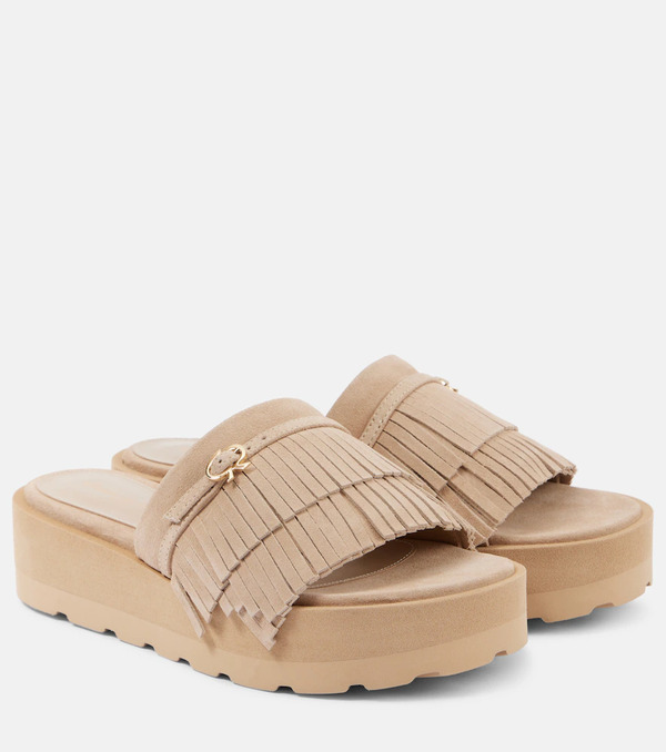  Gianvito Rossi Gianvito Rossi Fringed Suede Platform Slides 