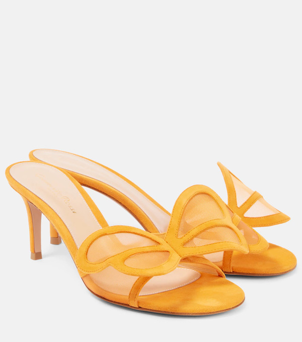  Gianvito Rossi Gianvito Rossi Ilia Suede-trimmed Mesh Mules 