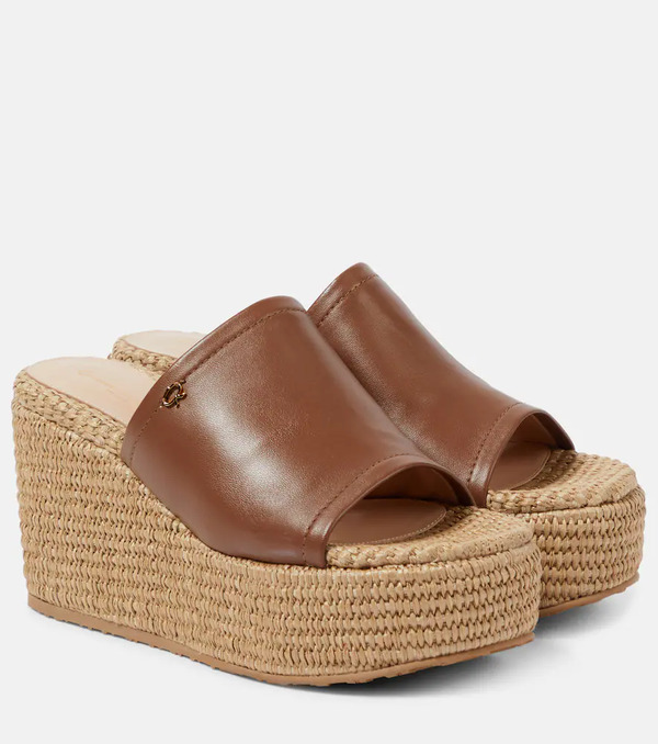  Gianvito Rossi Gianvito Rossi Leather And Raffia Wedge Mules 