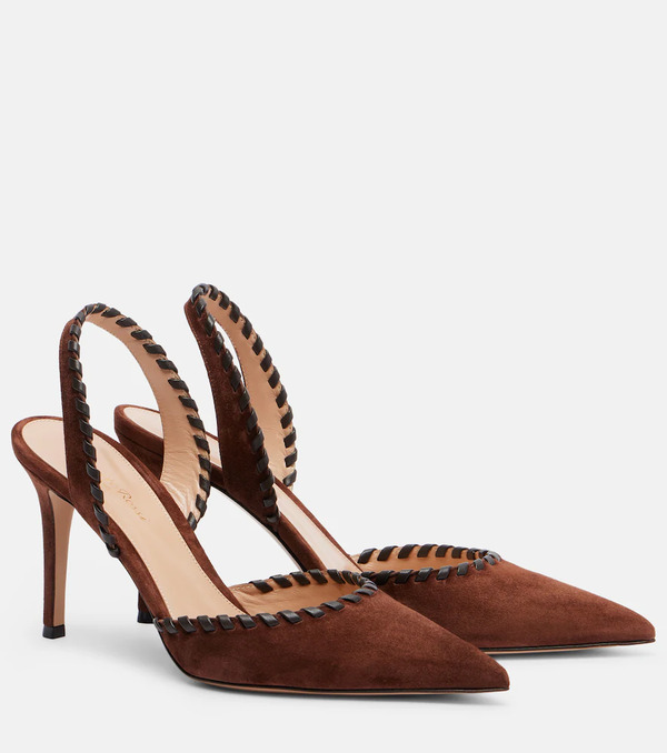  Gianvito Rossi Gianvito Rossi Leather-trimmed Suede Slingback Pumps 