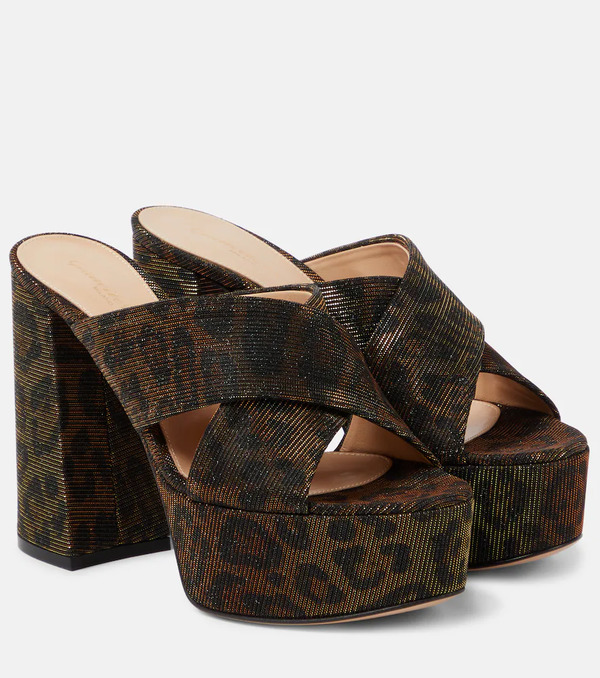  Gianvito Rossi Gianvito Rossi Leopard-print Lame Platform Mules 