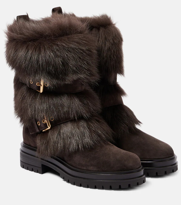  Gianvito Rossi Gianvito Rossi Maverick Shearling-trimmed Suede Biker Boots 