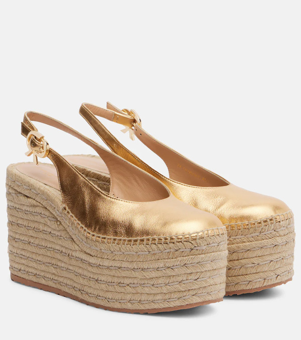  Gianvito Rossi Gianvito Rossi Metallic Leather Espadrille Wedges 