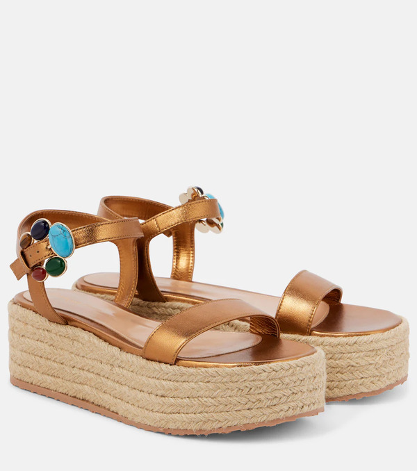  Gianvito Rossi Gianvito Rossi Metallic Leather Platform Espadrilles 