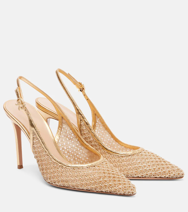  Gianvito Rossi Gianvito Rossi Nikki Leather-trimmed Slingback Pumps 