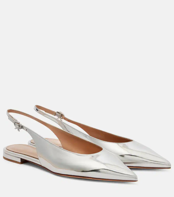  Gianvito Rossi Gianvito Rossi Robbie Metallic Leather Slingback Flats 