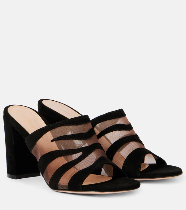  Gianvito Rossi Gianvito Rossi Suede And Mesh Mules 