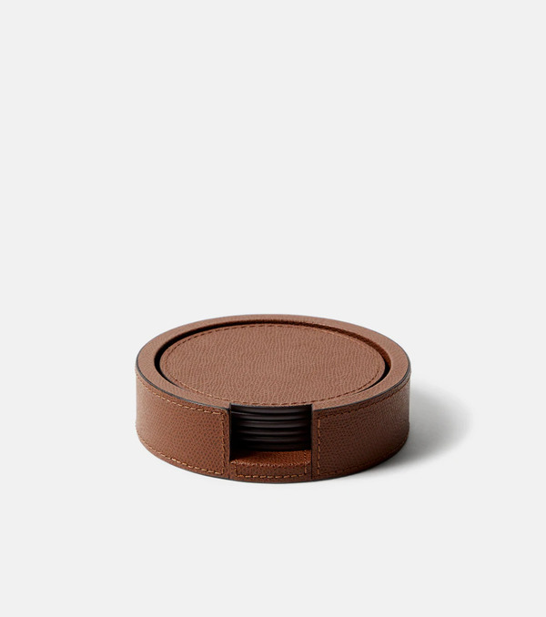  Giobagnara Giobagnara Set Of 6 Leather Coasters With Holder 