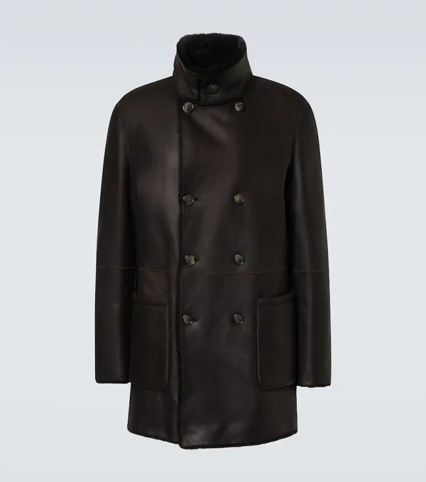  Giorgio Armani Giorgio Armani Reversible Leather And Shearling Peacoat 