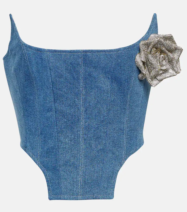  Giuseppe Di Morabito Giuseppe Di Morabito Floral-applique Denim Bustier 