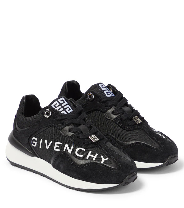  Givenchy Kids Givenchy Kids Logo Leather, Suede And Canvas Sneakers 