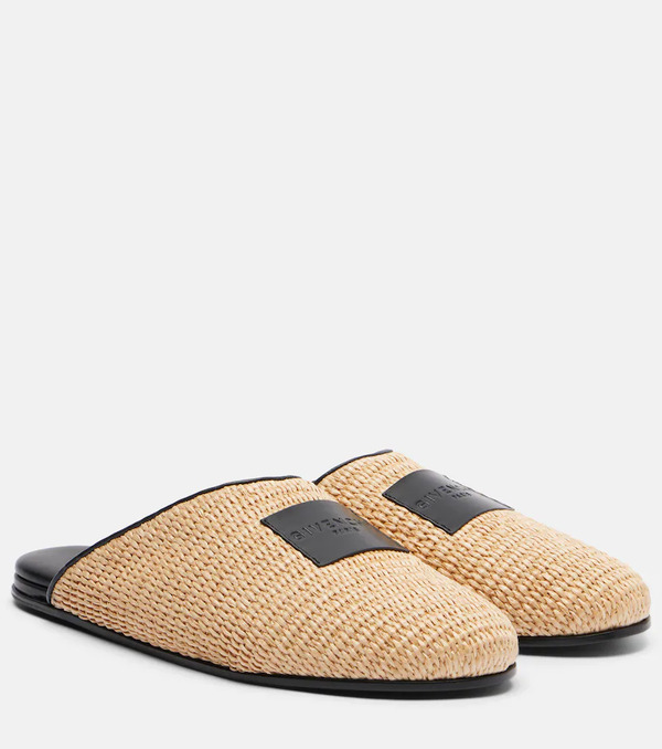  Givenchy Givenchy Label Leather-trimmed Woven Mules 