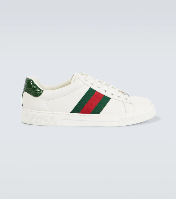  Gucci Gucci Ace Web Stripe Leather Sneakers 