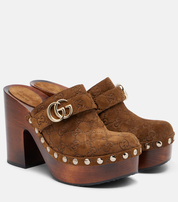  Gucci Gucci Double G Gg Suede Clogs 