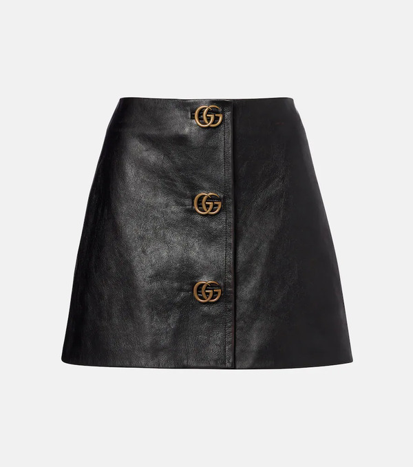  Gucci Gucci Double G Leather Miniskirt 