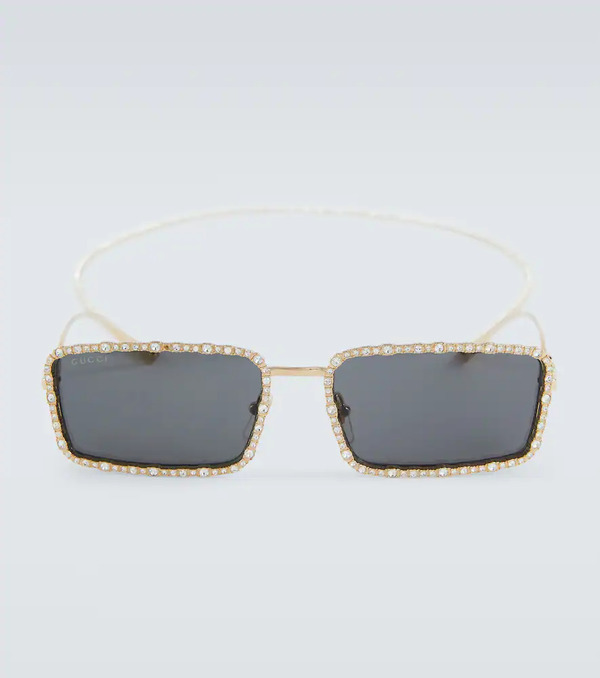  Gucci Gucci Embellished Rectangular Sunglasses 