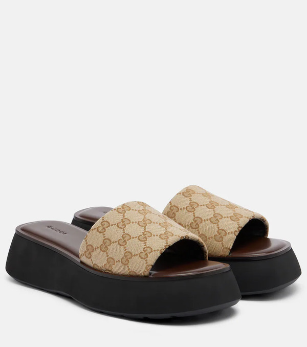 Gucci Gucci Gg Canvas Platform Slides 