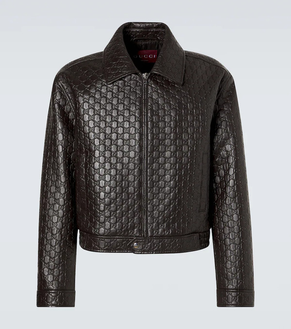  Gucci Gucci Gg Debossed Leather Blouson Jacket 