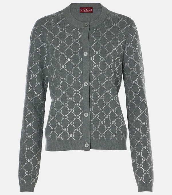  Gucci Gucci Gg Embellished Wool Jacquard Cardigan 