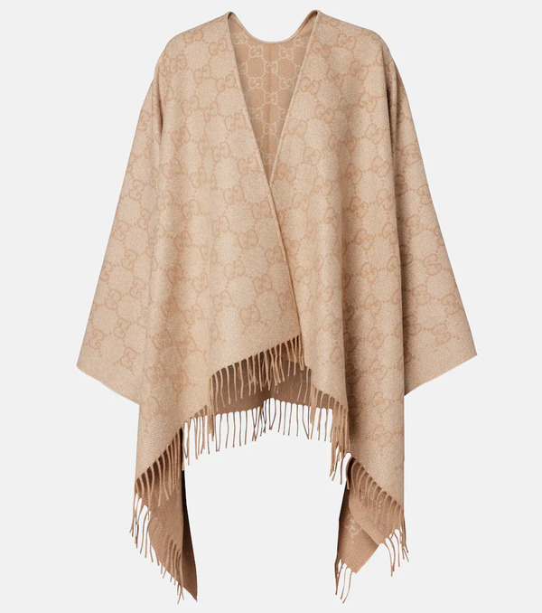  Gucci Gucci Gg Fringed Cashmere-blend Lame Cape 
