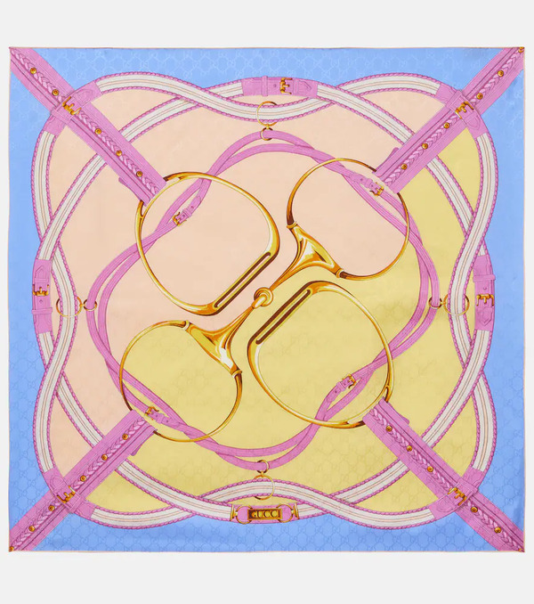  Gucci Gucci Gg Horsebit Silk Jacquard Scarf 