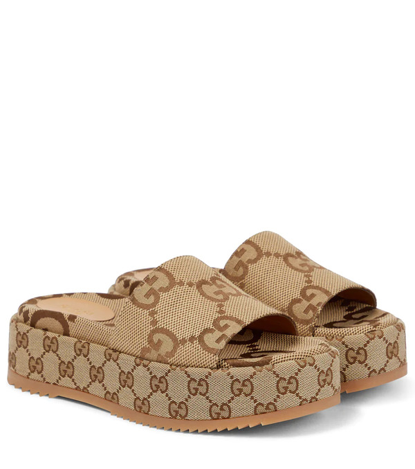  Gucci Gucci Gg Maxi Canvas Platform Slides 
