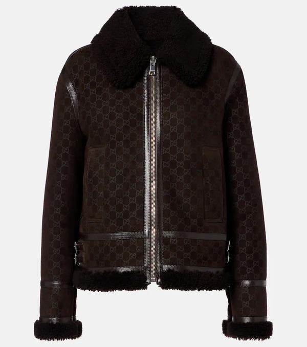  Gucci Gucci Gg Shearling-trimmed Leather Jacket 