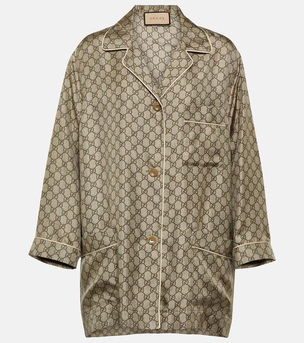  Gucci Gucci Gg Supreme Oversized Silk Shirt 