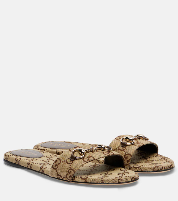  Gucci Gucci Horsebit Gg Canvas Slides 