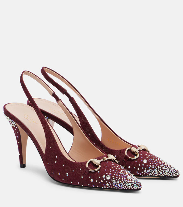  Gucci Gucci Horsebit Gg Canvas 85 Slingback Pumps 