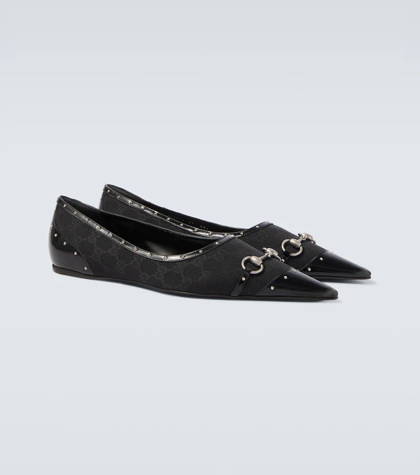  Gucci Gucci Horsebit Gg Canvas Studded Flats 
