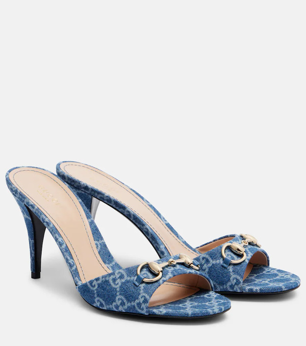  Gucci Gucci Horsebit Gg Denim Mules 